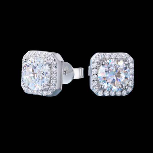 VVS Moissanite Halo Stud Earrings – Dazzling 3mm to 5mm Luxury
