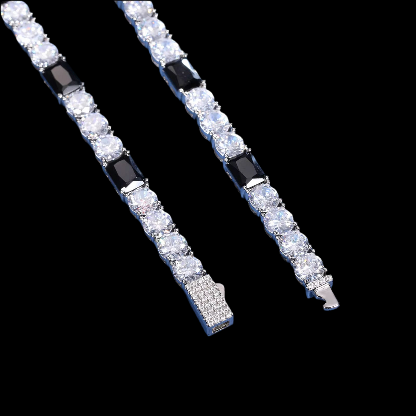6mm Moissanite & Black Baguette CZ Cluster Tennis Bracelet – 925 Sterling Silver