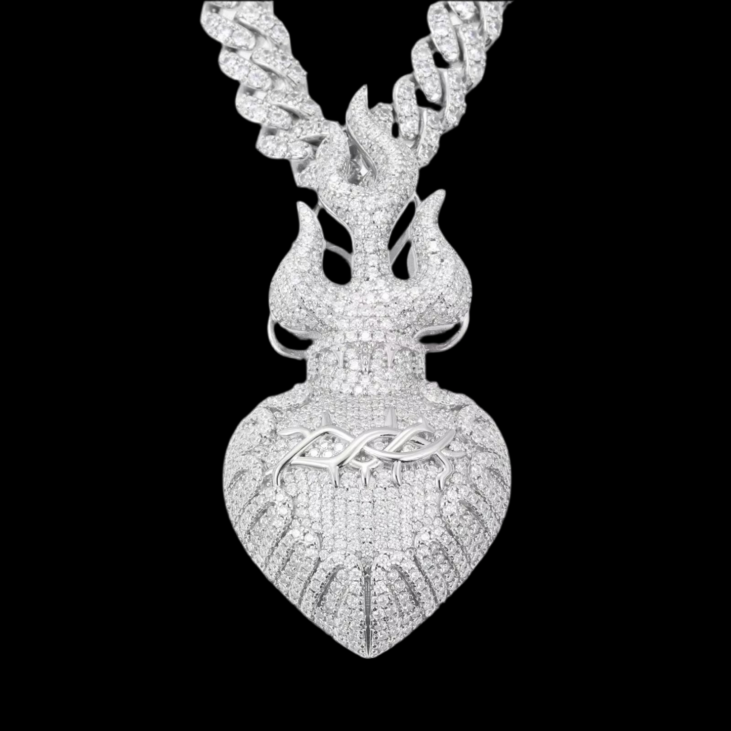 Luxury VVS Moissanite Flame Heart Pendant – 925 Sterling Silver
